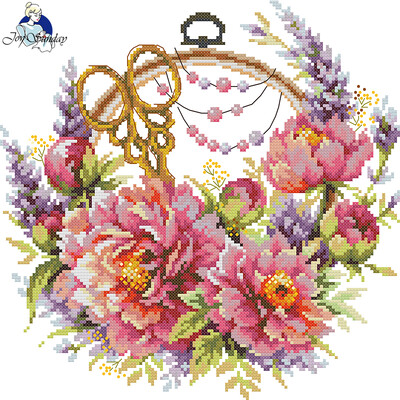 Joy Sunday Peonies For Needlewoman Print Cross Stitch Kit Aida Fabric 16CT DIY Craft Kit Κεντήματα χειροποίητα σετ κεντήματος