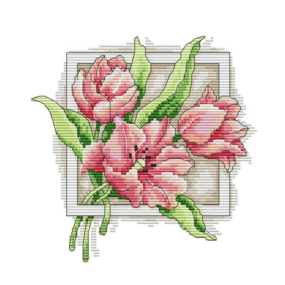 Joy Sunday krustdūrienu komplekts Tulpes 11CT 14CT Ziediem apdrukāts audums Krustdūrienu komplekti Izšūšanas komplekts Rokdarbi