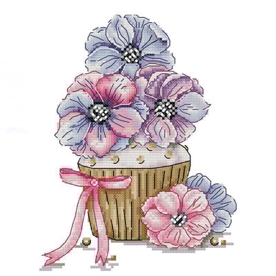Joy Sunday krustdūrienu komplekts Pansy and Cake 11CT 14CT Ziediem apdrukāts audums Krustdūriena komplekti Izšūšanas komplekts Rokdarbi