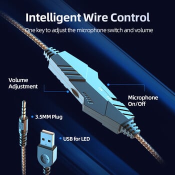 LED светлина Кабелни слушалки за игри с 3,5 мм щепсел Съраунд звук HD микрофон за PC Компютър Лаптоп PS4 PS5 XBox Switch Слушалки
