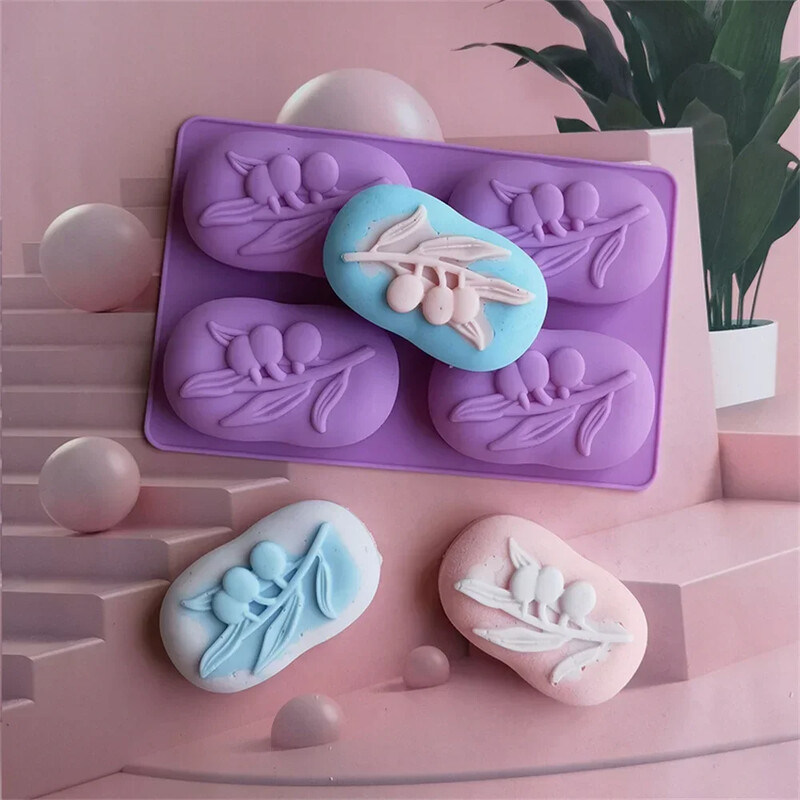 2024DIY ovális kézzel készített szappankészítő eszköz 4 lyukú olajfa szilikon szappanforma csokoládéhab zselés tészta Desszertek sütőforma