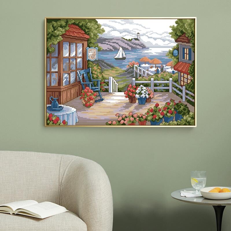 Terasa s rascvjetanim cvijećem DIY pejzažni uzorak šivanje križem Kompleti za ručni rad 14CT 11CT set za vezenje Slikanje za uređenje doma
