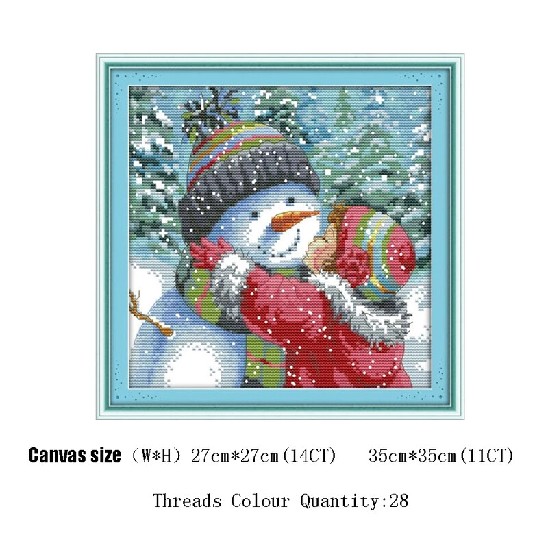 HUACAN Siuvinėjimo Sniego senelis Rankdarbiai Kryžminio dygsnio žiemos sniego rinkinys „Pasidaryk pats“ dovanų namų dekoravimas balta drobė 11CT 14CT