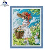 Joy Sunday Kit cu punct de cruce Fata și iepure HD Model Aida 16/14/11CT Numărat Imprimat Canva Kit de broderie DIY Artizanat manual Nou