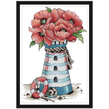 Flowers Lighthouse Patterns Counted 11CT 14CT Cross Stitch Σετ DIY κινέζικα κιτ σταυροβελονιάς Κεντήματα κεντήματα Διακόσμηση σπιτιού