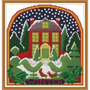 „Joy Sunday Four Seasons“ spausdintų audinių kryžminio dygsnio rinkiniai „Aida 16CT 14CT“ namelis „pasidaryk pats“ klasikinis dekoravimas, rankų darbo siuvinėjimo rinkinys