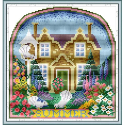 „Joy Sunday Four Seasons“ spausdintų audinių kryžminio dygsnio rinkiniai „Aida 16CT 14CT“ namelis „pasidaryk pats“ klasikinis dekoravimas, rankų darbo siuvinėjimo rinkinys