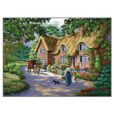Amishop csúcsminőségű keresztszemes készlet Country Life Villa House Otthoni Szabadidő Life Carriage Coach