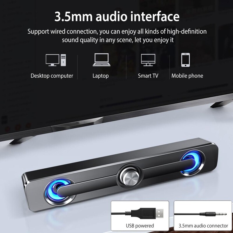 Salange Sound Bar Bluetooth USB vezetékes hangszórók bár sztereó hangszóró projektorhoz PC laptop telefon számítógép 3,5 mm-es kiegészítő hangszóró