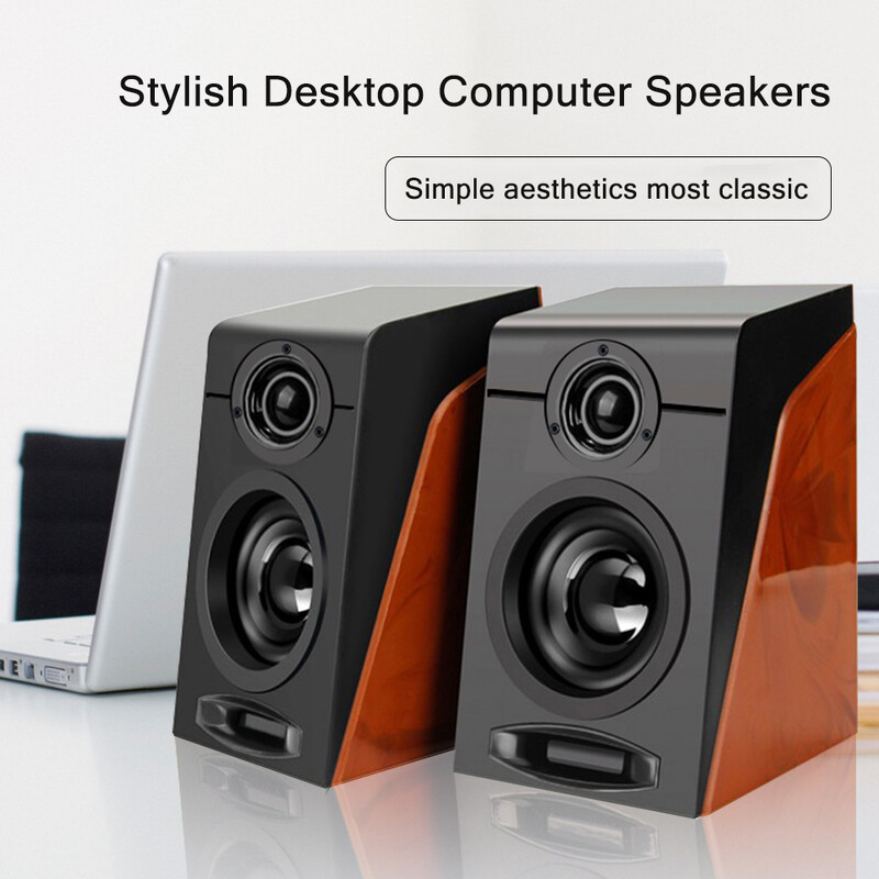 Difuzoare cu fir din lemn de lemn, subwoofer stereo, bass USB, casetă de sunet, intrare AUX, difuzoare pentru computer, pentru telefoane PC desktop