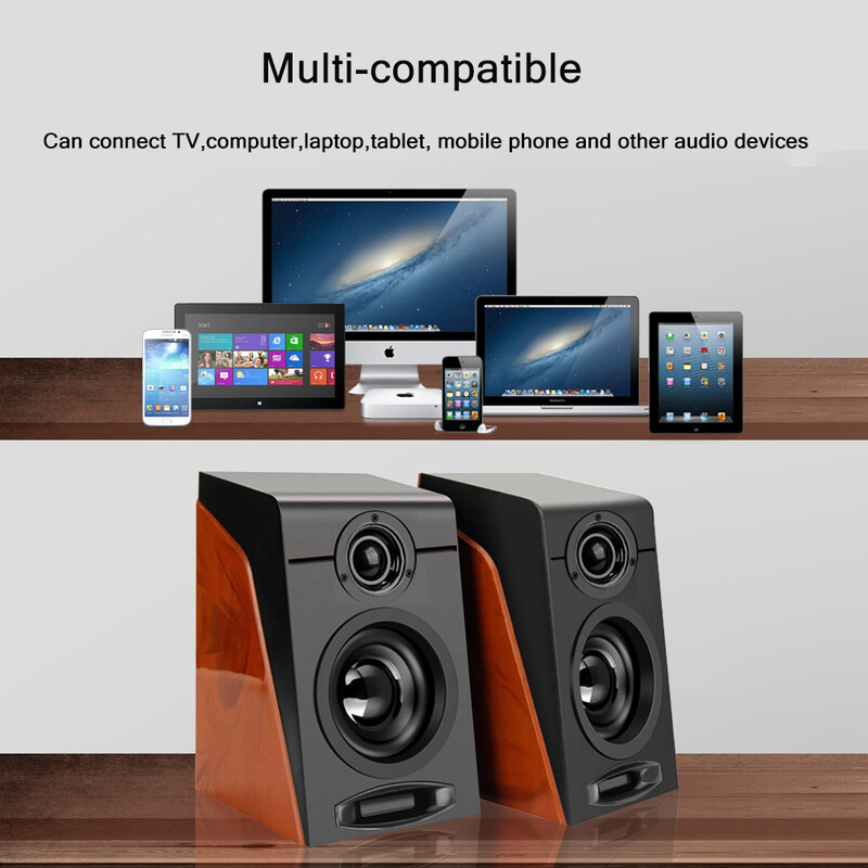 Difuzoare cu fir din lemn de lemn, subwoofer stereo, bass USB, casetă de sunet, intrare AUX, difuzoare pentru computer, pentru telefoane PC desktop