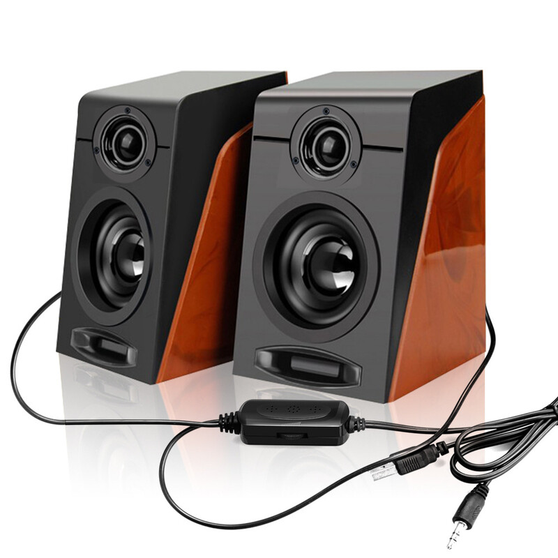 Difuzoare cu fir din lemn de lemn, subwoofer stereo, bass USB, casetă de sunet, intrare AUX, difuzoare pentru computer, pentru telefoane PC desktop