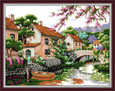 Joy Sunday Előnyomott keresztszemes készlet Easy Pattern Aida pecsétes szövethímzőkészlet - Vidéki táj