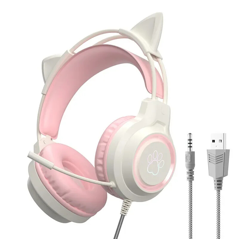 SY-G35 Káblové slúchadlá s mačacími ušami, RGB osvetlenie, 360° potlačenie hluku, mikrofón, HiFi stereo zvuk, PC, notebook, herné slúchadlá, slúchadlá do uší