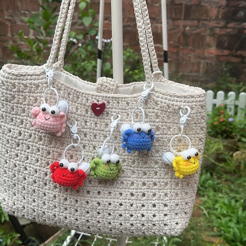 Rankomis nerti spalvingi krabų aksominiai vilnoniai automobilių raktai, megzti „pasidaryk pats“ raktų pakabukas, skirtas maišeliui, rankų darbo papuošalų dovanų didmeninė prekyba