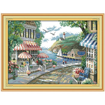 The Seaside Cafe Patterns Counted Cross Stitch Set DIY 11CT 14CT 16CT Stamped DMC Cross-stitch Kit Embroidery Needlework Crafts