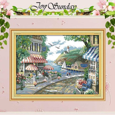 The Seaside Cafe Patterns Counted Cross Stitch Set DIY 11CT 14CT 16CT DMC Cross-stitch Kit Бродерия, ръкоделие, занаяти
