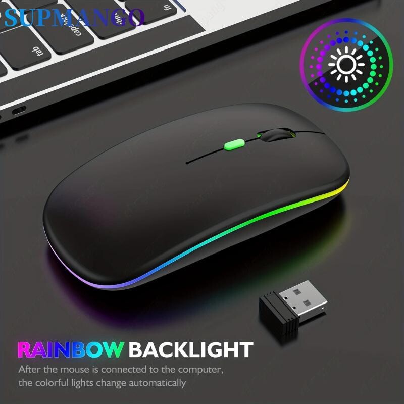 Bežični miš RGB punjivi miševi Bežični računalni miš Ergonomski miš s LED pozadinskim osvjetljenjem za prijenosno računalo