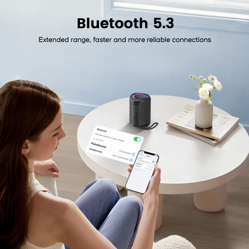 WISEIGER Mini difuzor portabil Bluetooth de exterior Difuzor fără fir uimitor de bas BT5.3 TWS Cutie de sunet pentru conectivitate cu lumină LED