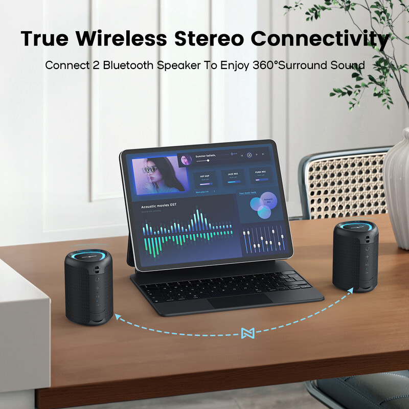 WISEIGER Mini difuzor portabil Bluetooth de exterior Difuzor fără fir uimitor de bas BT5.3 TWS Cutie de sunet pentru conectivitate cu lumină LED