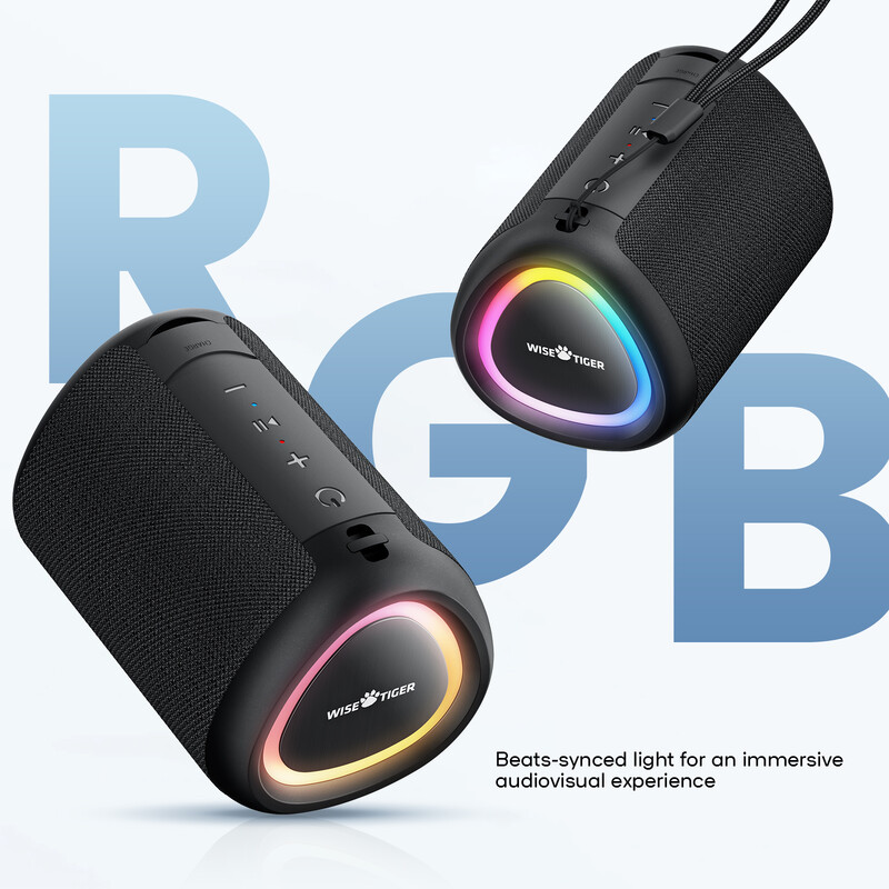 WISEIGER Mini difuzor portabil Bluetooth de exterior Difuzor fără fir uimitor de bas BT5.3 TWS Cutie de sunet pentru conectivitate cu lumină LED