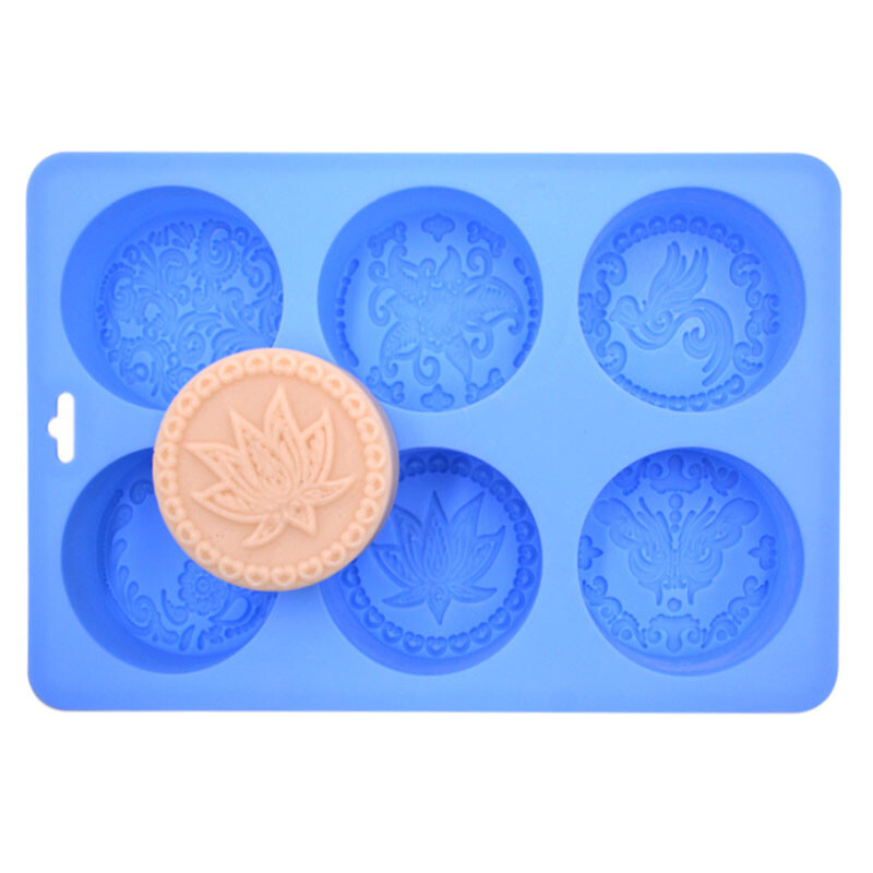 Силиконови форми за сапун с 6 кухини, кръгла форма на животински шарки Направи си сам ръчно изработена форма за сапун Преносими уникални инструменти за правене на сапун