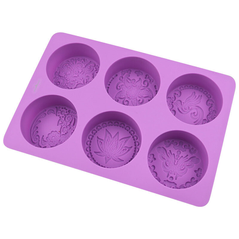 Силиконови форми за сапун с 6 кухини, кръгла форма на животински шарки Направи си сам ръчно изработена форма за сапун Преносими уникални инструменти за правене на сапун