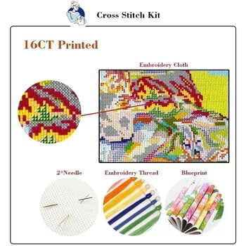 Κιτ Cross Stitch Joy Sunday Peony Invites Butterflies Pattern HD Pattern Printed Counted Fabric Aida 16/14CT DIY Embroidery Kit