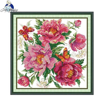 Súprava na krížikovú výšivku Joy Sunday Peony Invitations Motýle Vzor HD vzor Potlačená látka Aida 16/14CT Vyšívacia súprava