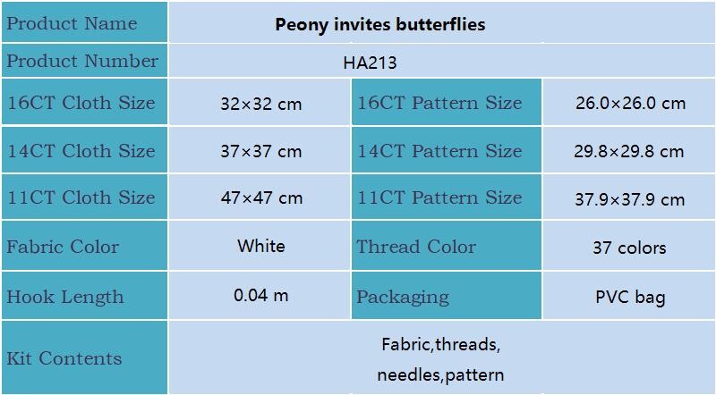 Súprava na krížikovú výšivku Joy Sunday Peony Invitations Motýle Vzor HD vzor Potlačená látka Aida 16/14CT Vyšívacia súprava