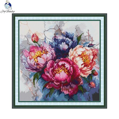 Džiaugsmo sekmadienis Paeonia Suffruticosa Siuvinėjimo kryželiu rinkiniai Antspauduota drobė Aida 16CT 14CT 11CT „Pasidaryk pats“ siuvinėjimo rankdarbių dekoravimo rinkinys