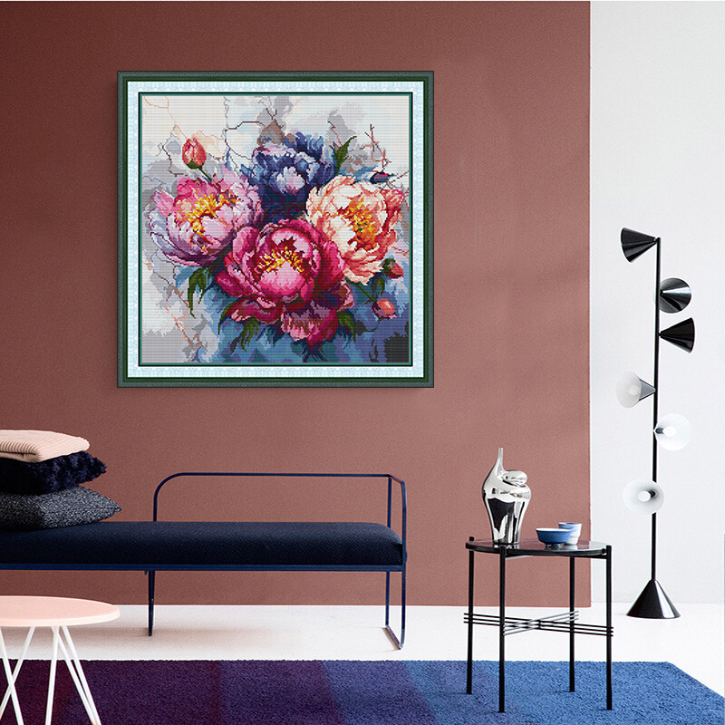 Súprava na krížikovú výšivku Joy Sunday Paeonia Suffruticosa s pečiatkou na plátne Aida 16CT 14CT 11CT vyšívanie DIY sada na dekorácie