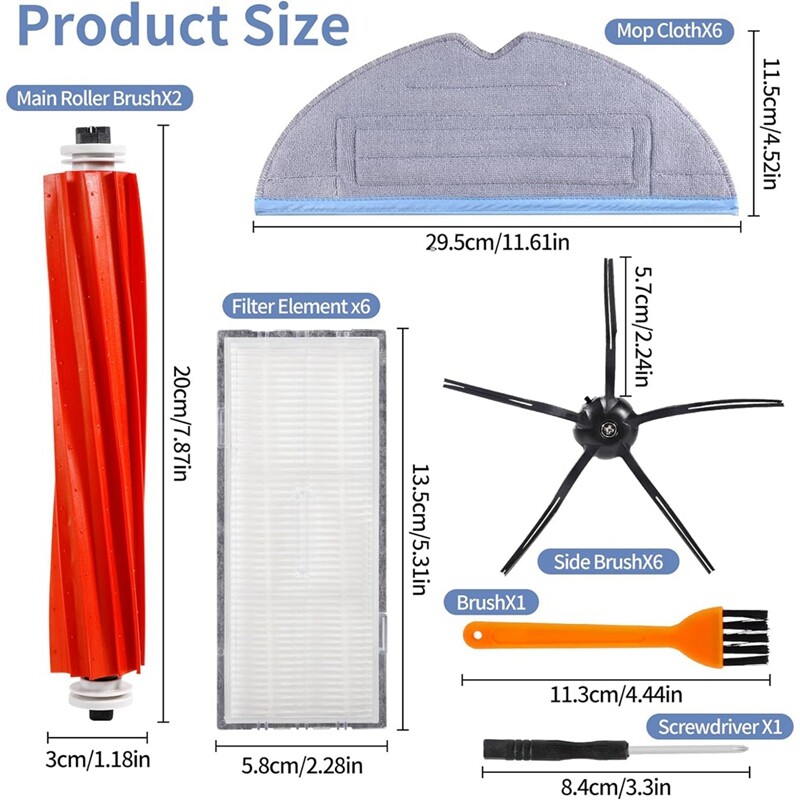 Roborock S7 atsarginės dalys, Roborock S7/S7+/T7S Plus/T7 atsarginės dalys, pagrindiniai šepečiai, filtrai, šoniniai šepečiai