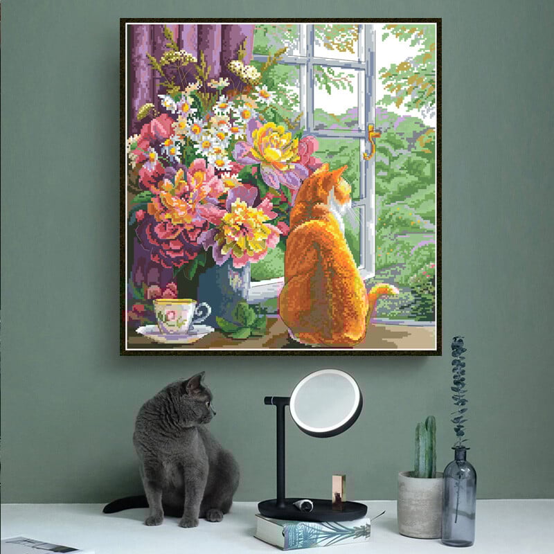 Vasaros popietės suskaičiuoti kryžminio dygsnio rinkiniai Kačių nespausdinti raštai drobės siuvinėjimo rinkiniai 11 14CT „pasidaryk pats“ namų dekoro paveikslai