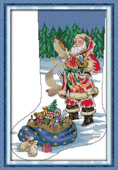 Joy Sunday Предварително отпечатан комплект за кръстат шев Easy Pattern Aida Комплект за бродерия с щампован плат-Коледен чорап-Дядо Коледа (3)