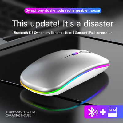 Uzlādējama Bluetooth bezvadu pele ar 2,4 GHz USB RGB 1600 DPI peli datoram klēpjdatoram planšetdatoram Macbook spēļu pelei Gamer