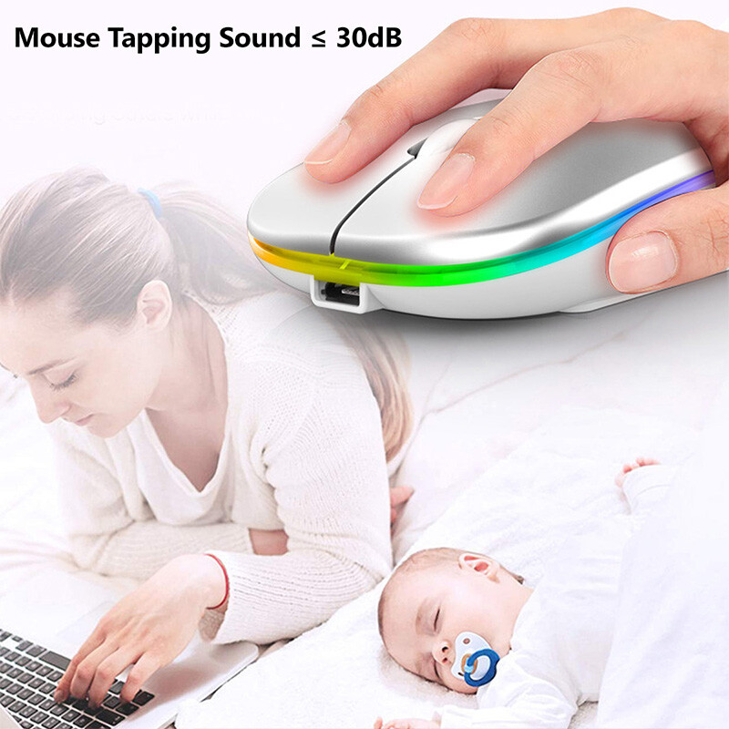 Mouse fără fir Bluetooth reîncărcabil cu mouse USB RGB 1600DPI de 2,4 GHz pentru computer, laptop, tabletă, computer, Macbook, mouse pentru jocuri, gamer