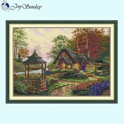 Wishing Cottage Broderie cu model de peisaj cu punct de cruce DIY 14CT Alb 16CT 11CT Kit de cusut țesătură imprimată Artizanat pentru decorarea casei