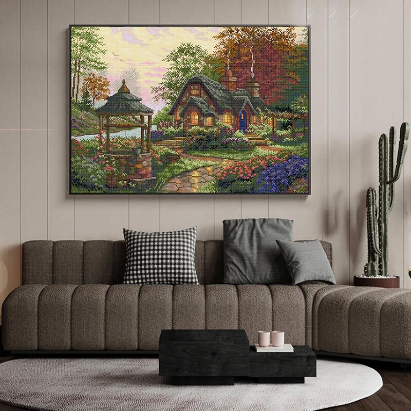 Priania Chata Krížiková steh DIY Krajinka Vzor Vyšívanie 14CT Biela 16CT 11CT Potlačená látka Šijacia súprava DIY Bytové dekorácie Remeslá