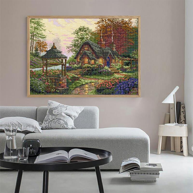 Priania Chata Krížiková steh DIY Krajinka Vzor Vyšívanie 14CT Biela 16CT 11CT Potlačená látka Šijacia súprava DIY Bytové dekorácie Remeslá