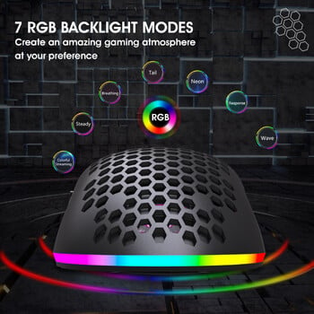 Ποντίκι ασύρματης φόρτισης 2.4G RGB φωτεινό υπερελαφρύ κυψελωτό ποντίκι Ταχύτητα κίνησης 3600 6 D Ποντίκια παιχνιδιών για Laptop PC Gamer