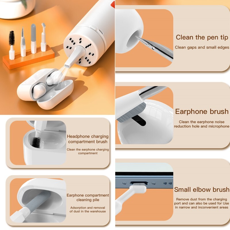 Uzlādējams mini putekļsūcējs, 21-in-1 datora tastatūra Galddatora austiņas Mobilā tālruņa tīrīšanas suku komplekts Kameras kopšanas instrumenti