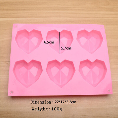 6 дупки Диамантено сърце Форма на сапунена форма Печене на бонбони, шоколад Силиконови форми за торта Приготвяне на шоколад Сладки форми за бисквити