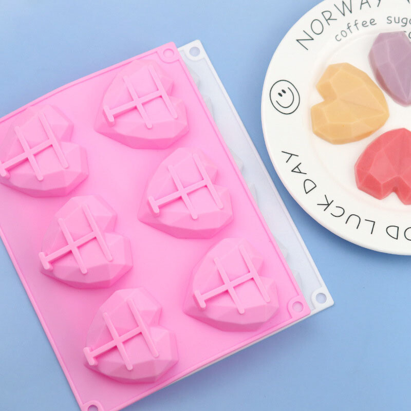 6 дупки Диамантено сърце Форма на сапунена форма Печене на бонбони, шоколад Силиконови форми за торта Приготвяне на шоколад Сладки форми за бисквити