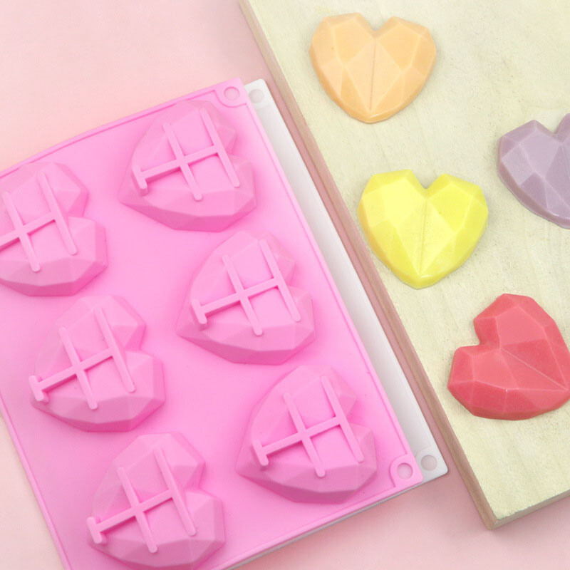 6 дупки Диамантено сърце Форма на сапунена форма Печене на бонбони, шоколад Силиконови форми за торта Приготвяне на шоколад Сладки форми за бисквити