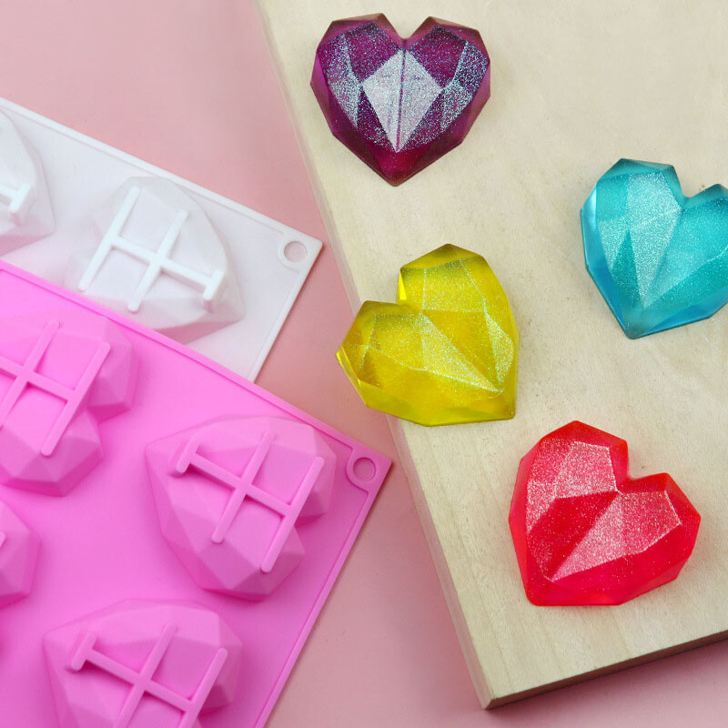 6 дупки Диамантено сърце Форма на сапунена форма Печене на бонбони, шоколад Силиконови форми за торта Приготвяне на шоколад Сладки форми за бисквити