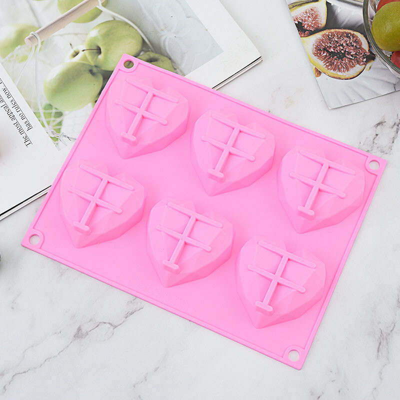 6 дупки Диамантено сърце Форма на сапунена форма Печене на бонбони, шоколад Силиконови форми за торта Приготвяне на шоколад Сладки форми за бисквити