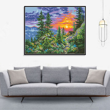 Sunset Landscape Counted Cross Stitch Patterns Kit Unprinted Canvas 11 14CT Σετ κεντήματα DIY Πίνακες ζωγραφικής με κεντήματα Διακόσμηση σπιτιού