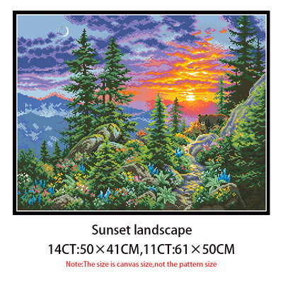 Saulėlydžio kraštovaizdis skaičiuojami kryželiu dygsnio raštų rinkiniai Nespausdinta drobė 11 14CT rankdarbių rinkiniai „pasidaryk pats“ siuvinėjimo paveikslai Namų dekoras