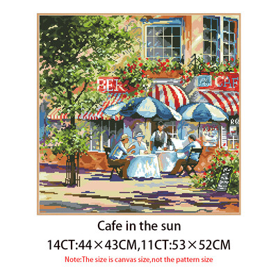 Kavinė saulėje skaičiuojami kryžminio dygsnio modelių rinkiniai Nespausdintos drobės siuvinėjimo paketas 11 14CT „pasidaryk pats“ rankų darbo amatų rinkiniai, tapyba